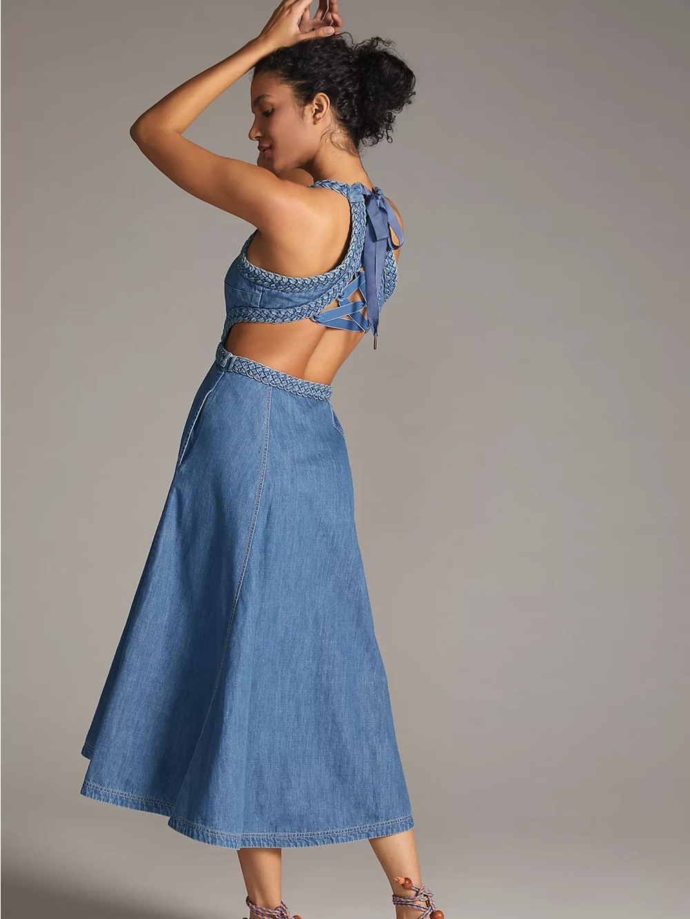 Anthropologie Pilcro Square Neck Braided Denim Midi Dress, NWT, Size 0 - Picture 2 of 4